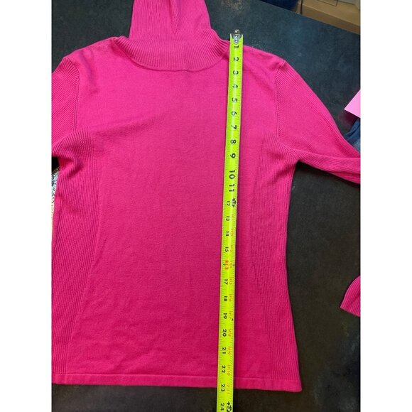 Saguaro Pink Barbie Turtleneck Ribbed Stretch Silk Long Sleeve Sweater Sz S - Picture 8 of 9